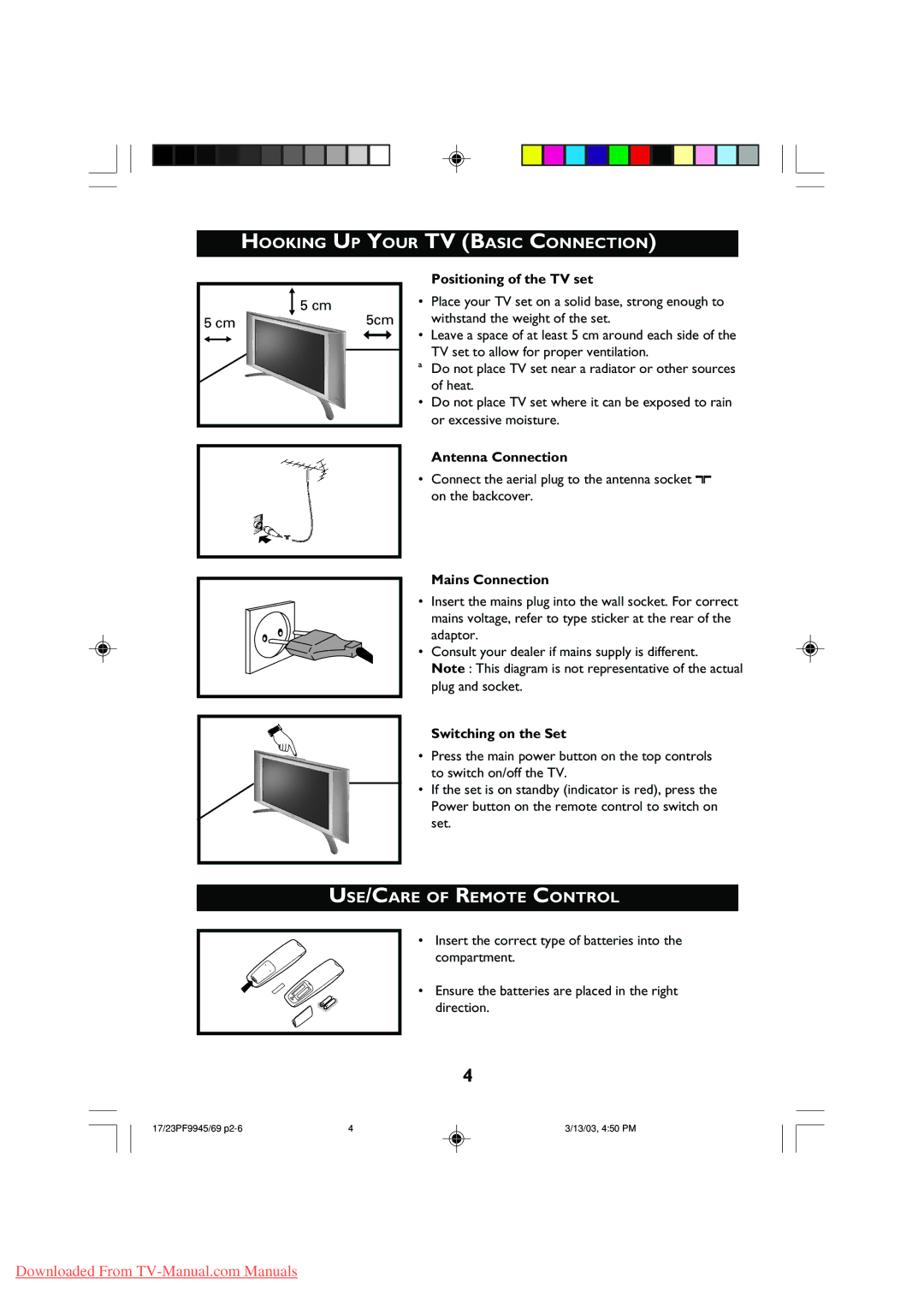 Philips 17PF9945, 23PF9945 operating instructions Hooking UP Your TV Basic Connection, USE/CARE of Remote Control 