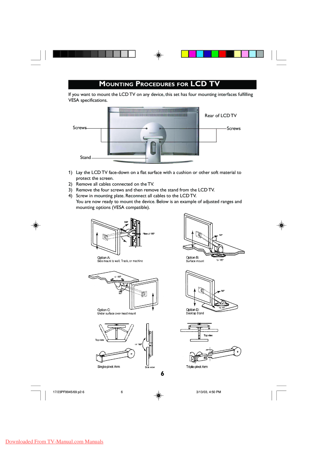 Philips 17PF9945, 23PF9945 operating instructions Mounting Procedures for LCD TV 