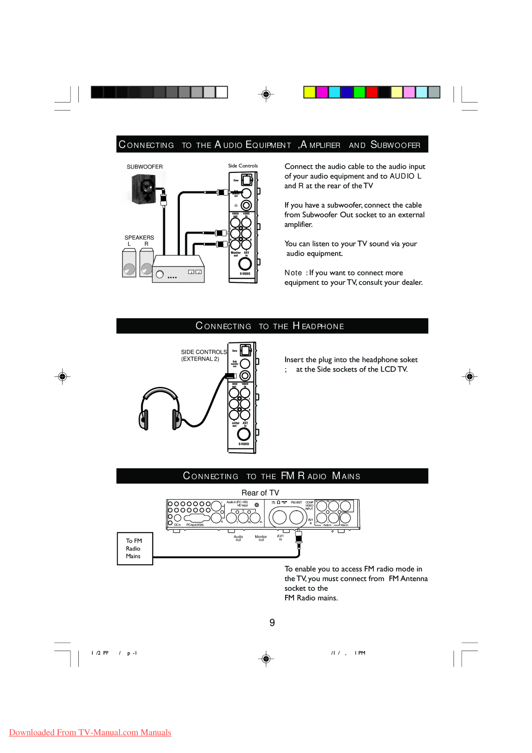 Philips 23PF9945, 17PF9945 operating instructions Connecting to the AUDIOEQUIPMENT,AMPLIFIER and Subwoofer, Rear of TV 