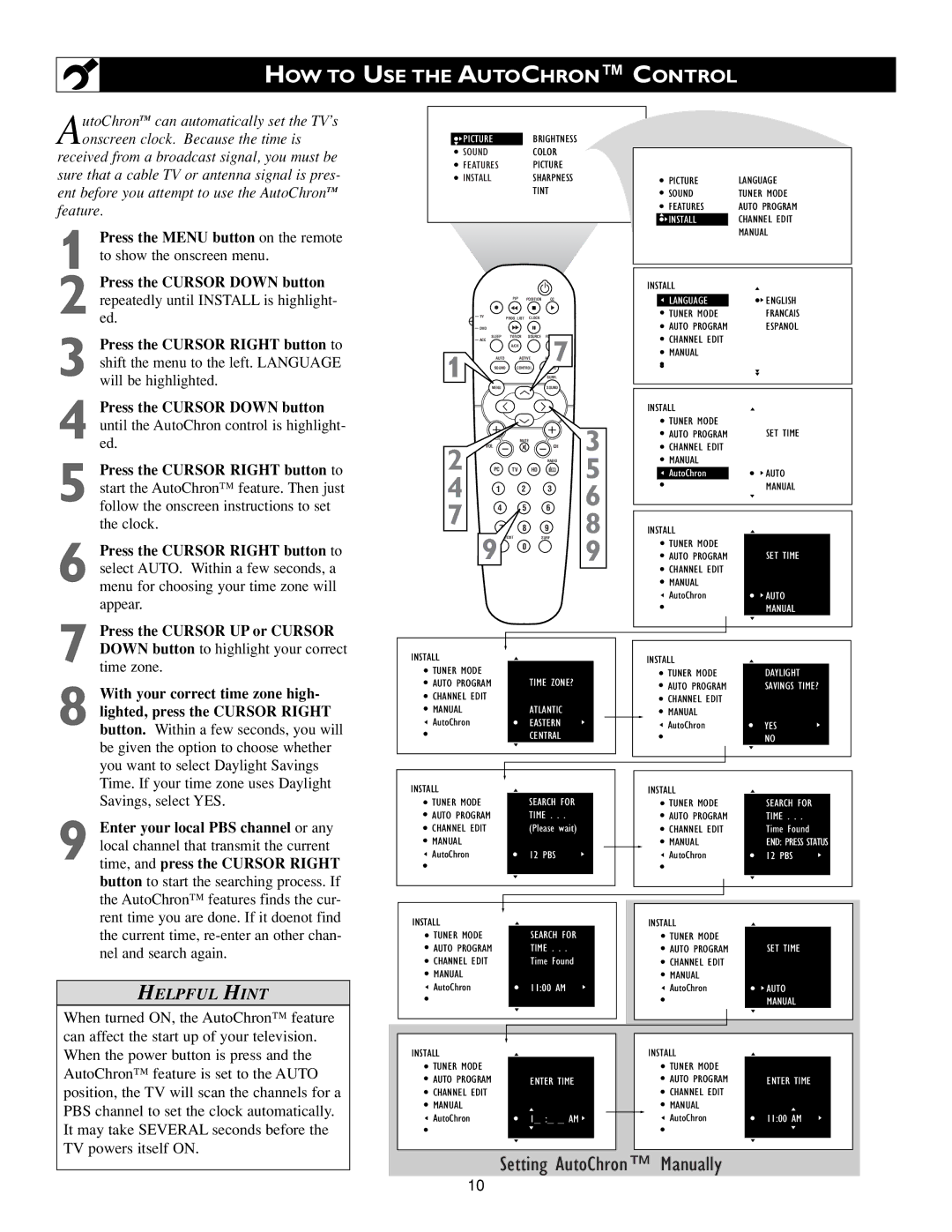 Philips 17PF9945/58 warranty HOW to USE the Autochron Control, Soundcolor Features Picture 