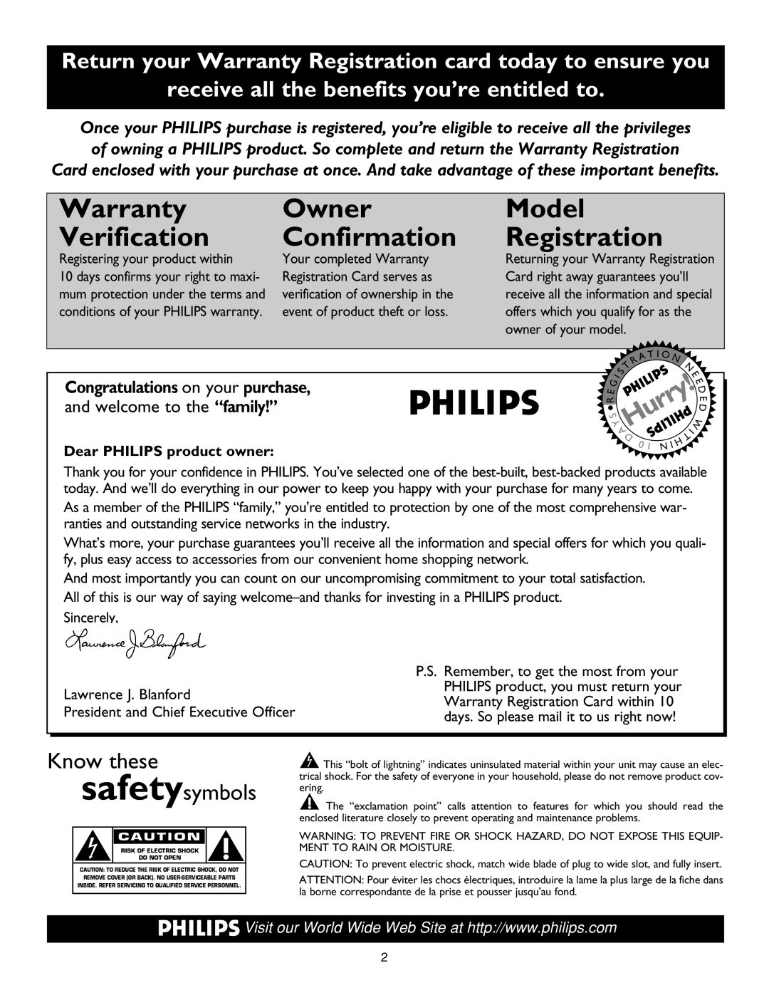 Philips 17PF9945/58 warranty Warranty Owner Verification Confirmation 