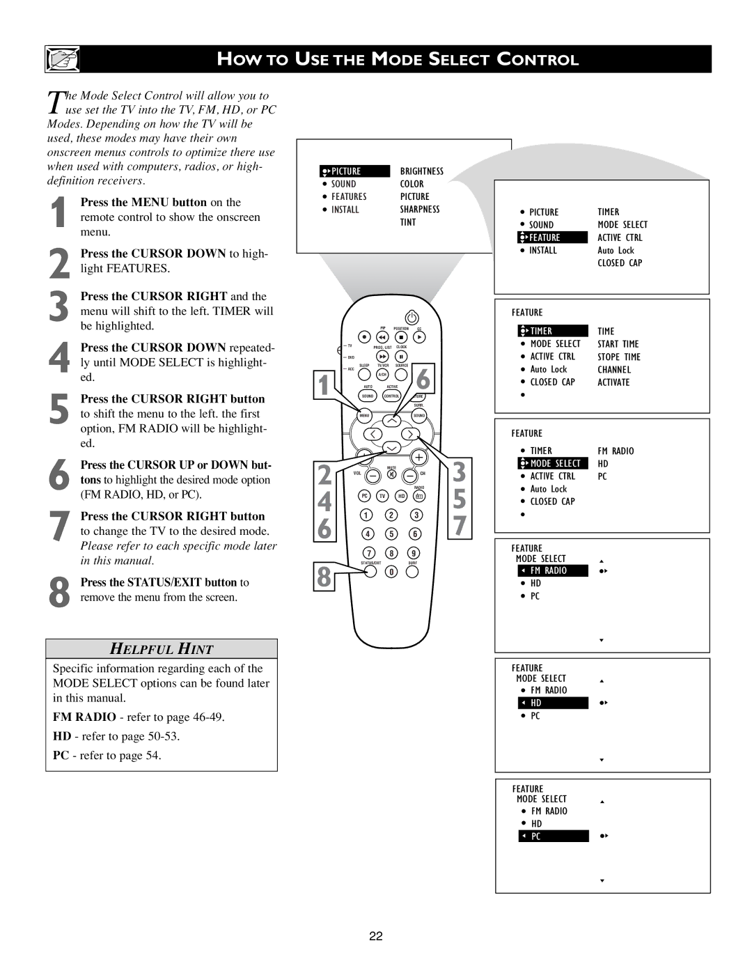 Philips 17PF9945/58 warranty HOW to USE the Mode Select Control, Timer 