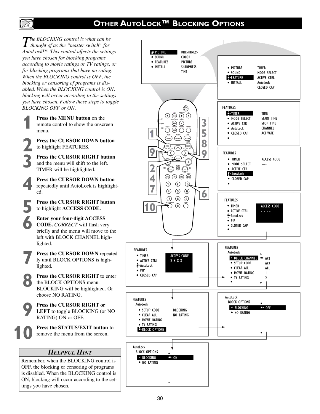 Philips 17PF9945/58 warranty Other Autolock Blocking Options 