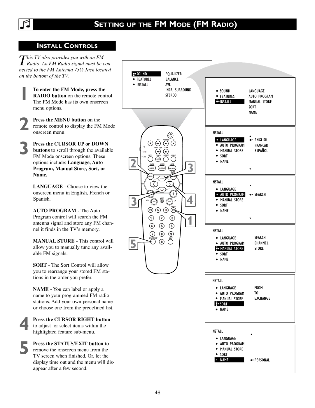 Philips 17PF9945/58 warranty Setting UP the FM Mode FM Radio, Install Controls 