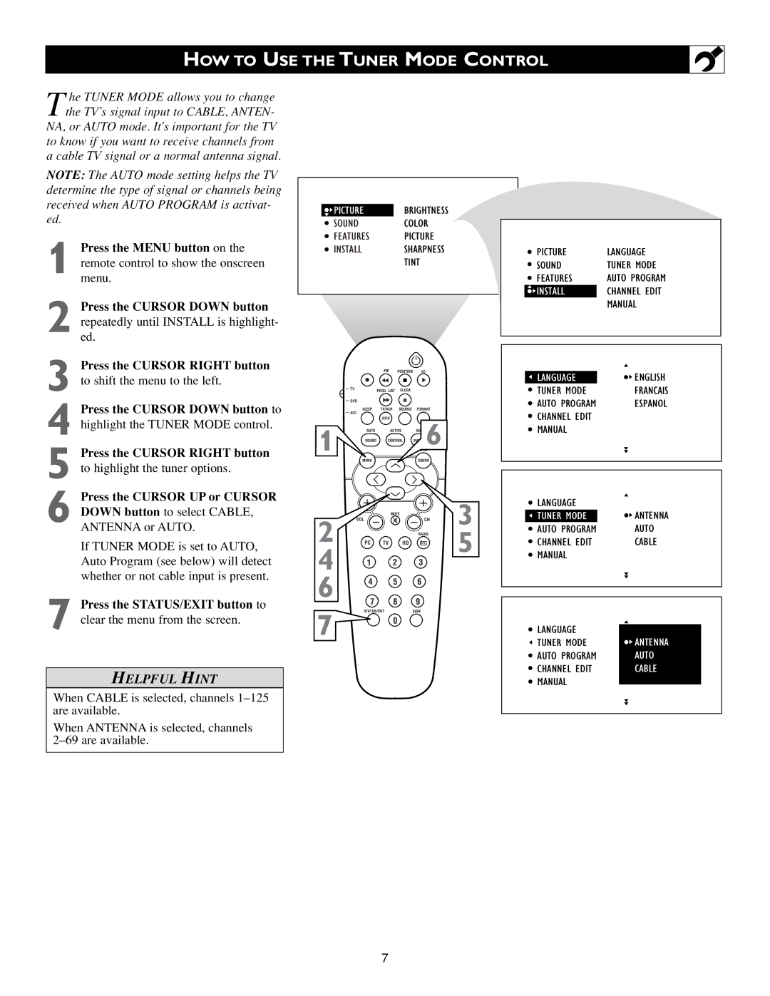 Philips 17PF9945/58 warranty HOW to USE the Tuner Mode Control 