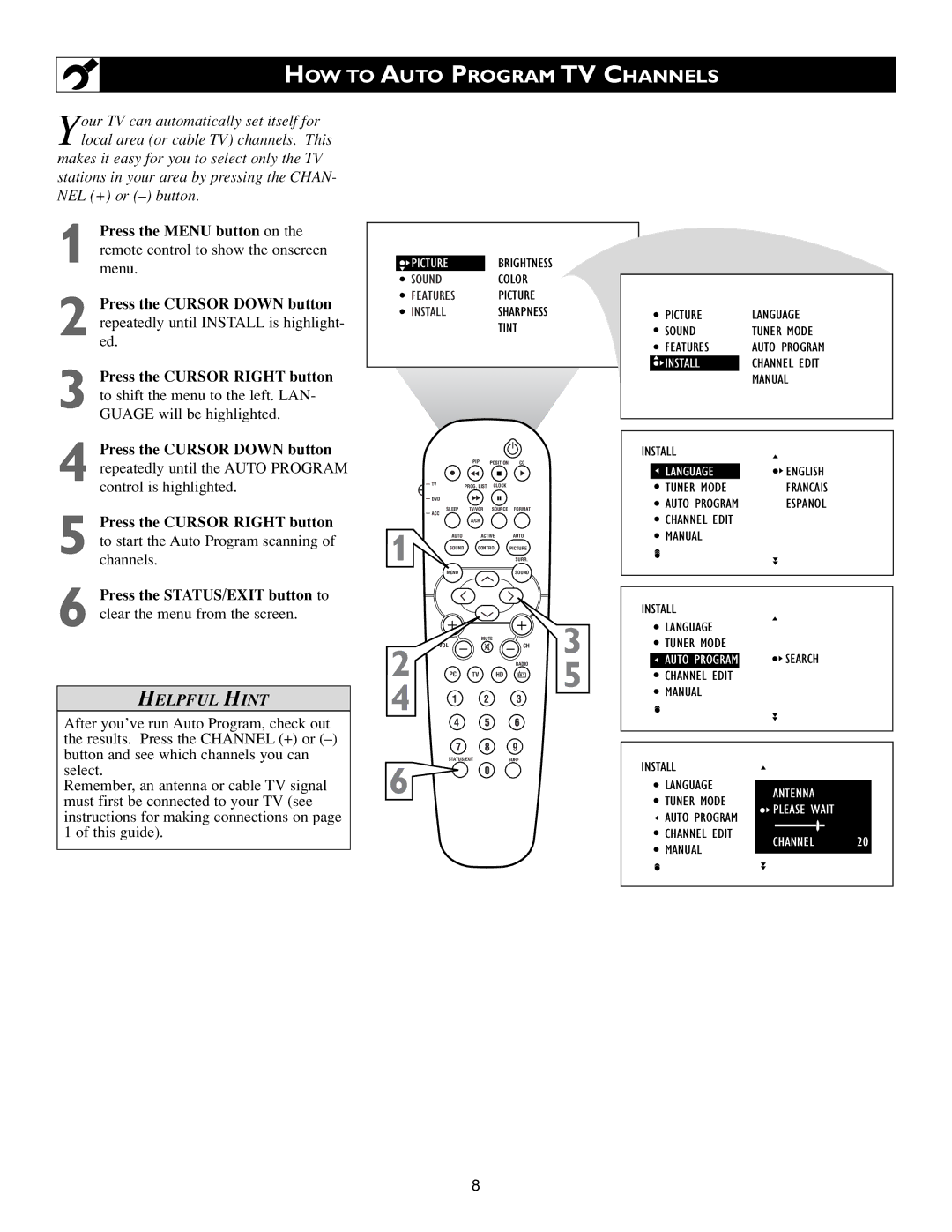 Philips 17PF9945/58 warranty HOW to Auto Program TV Channels 