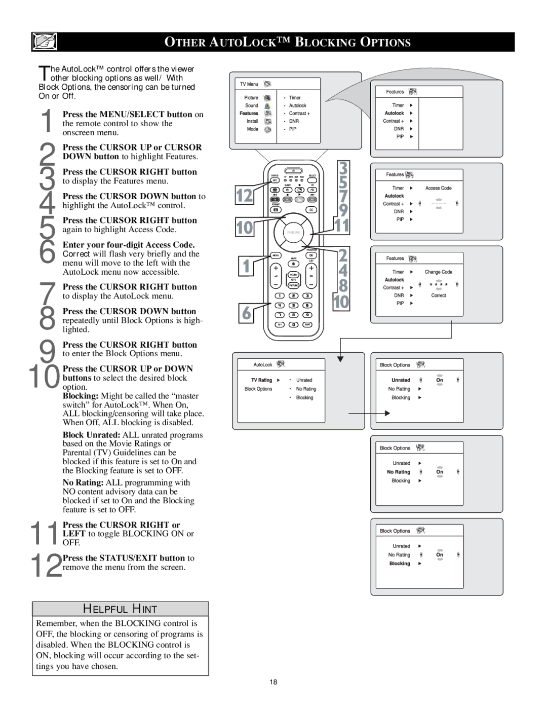 Philips 17PF9946/37 user manual Other Autolock Blocking Options 