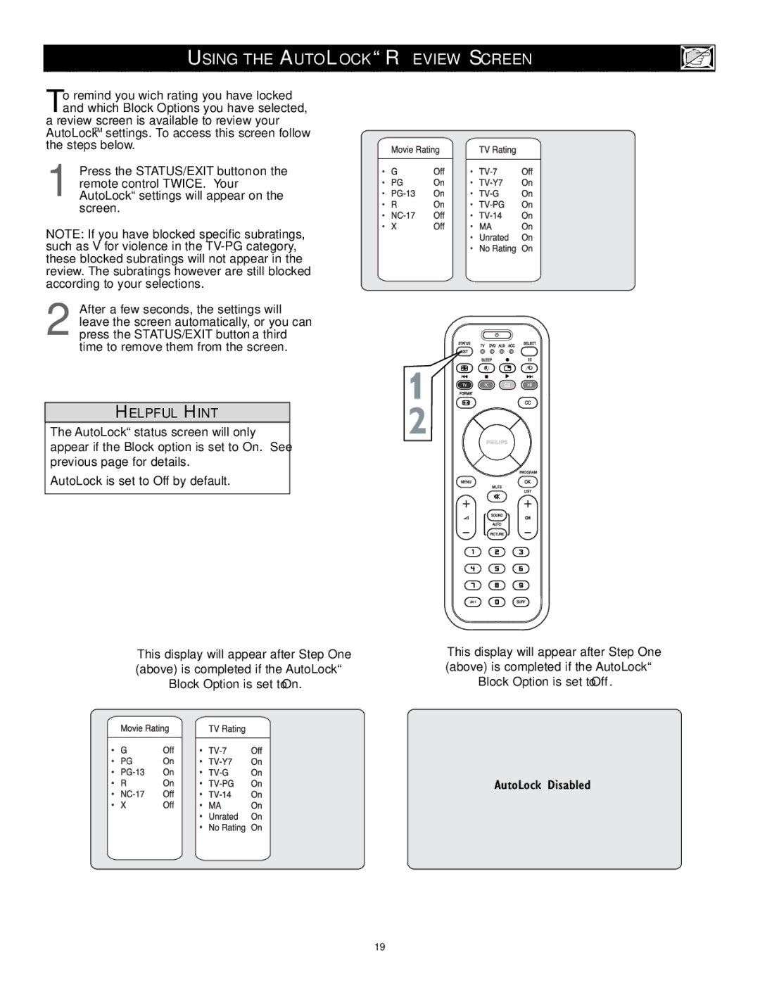 Philips 17PF9946/37 user manual Using the Autolock Review Screen 