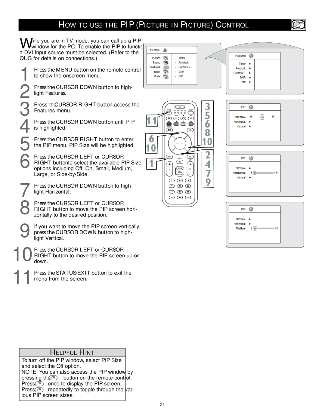 Philips 17PF9946/37 user manual HOW to USE the PIP Picture in Picture Control 