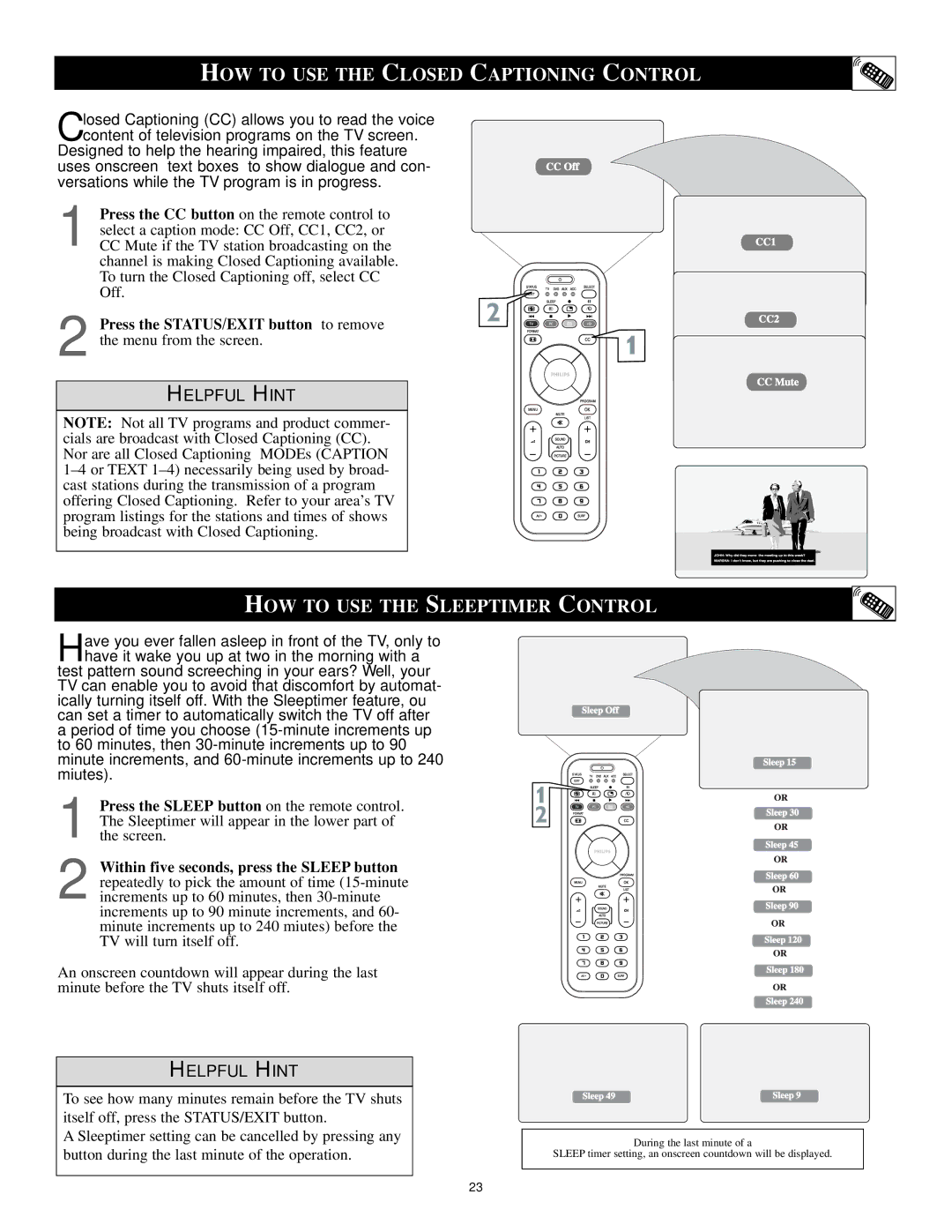 Philips 17PF9946/37 user manual HOW to USE the Closed Captioning Control, HOW to USE the Sleeptimer Control 