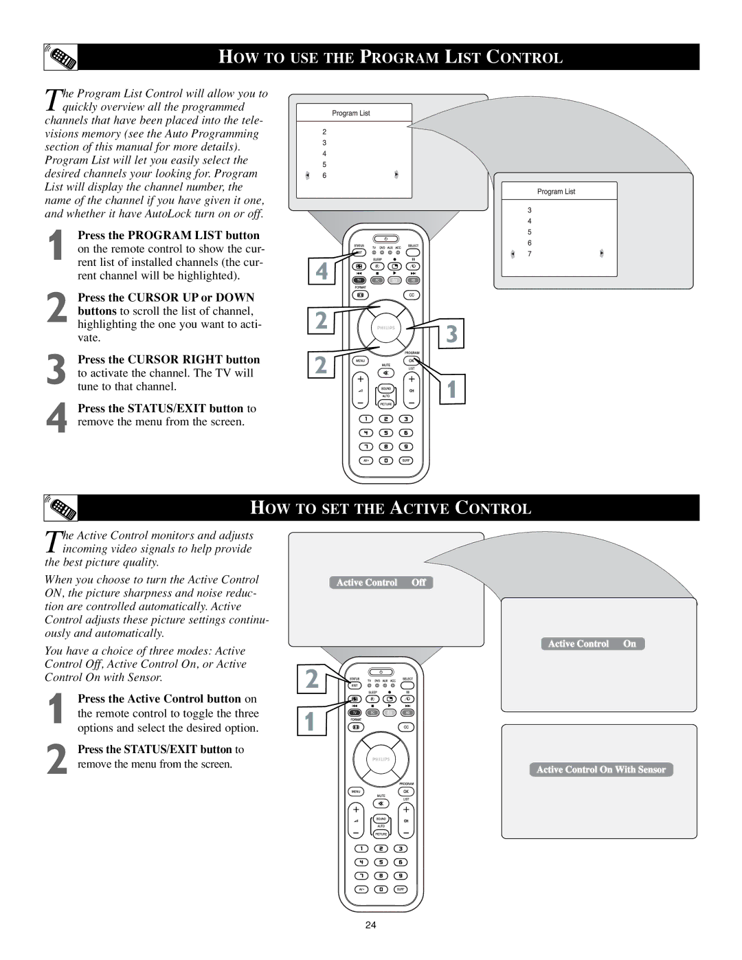 Philips 17PF9946/37 user manual HOW to USE the Program List Control, HOW to SET the Active Control 