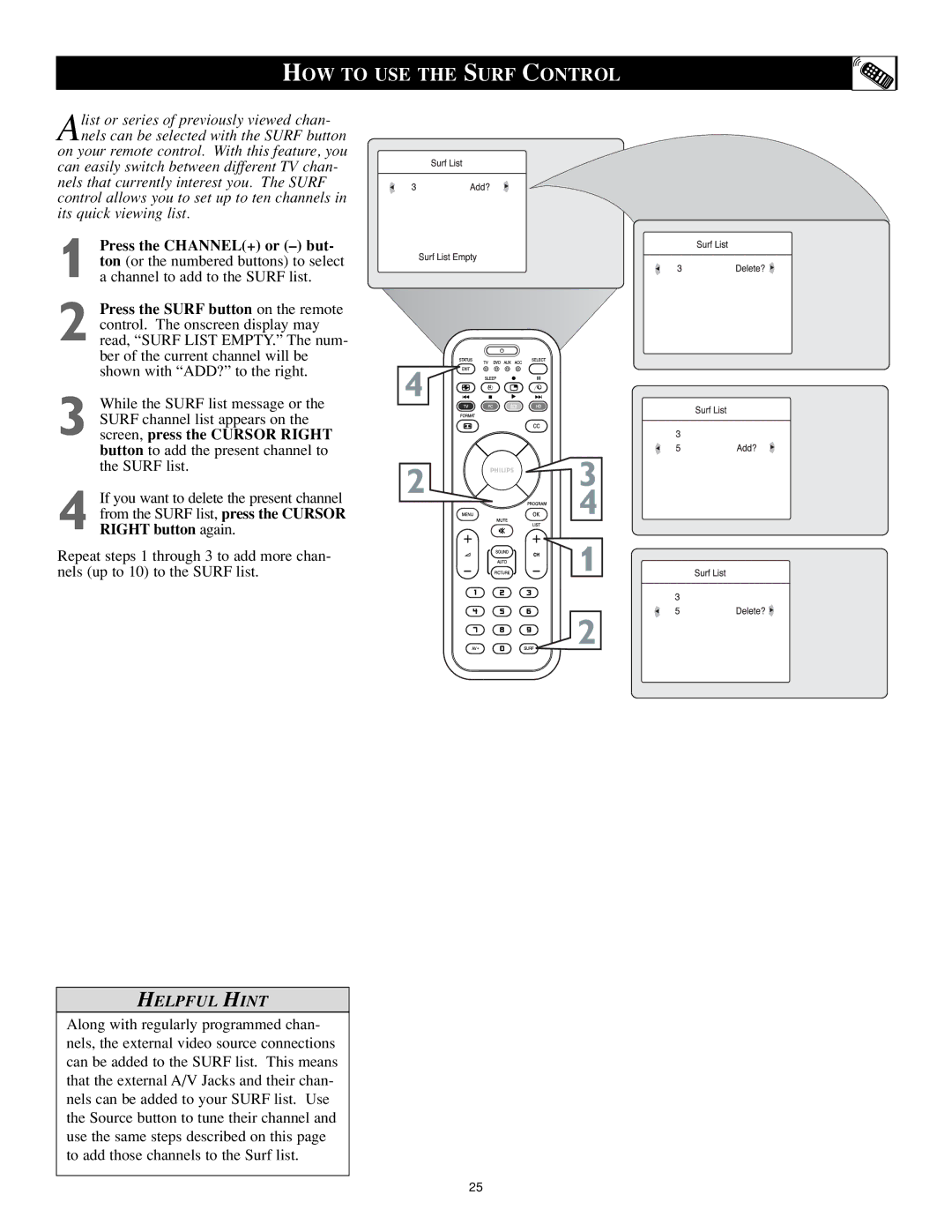 Philips 17PF9946/37 user manual HOW to USE the Surf Control 