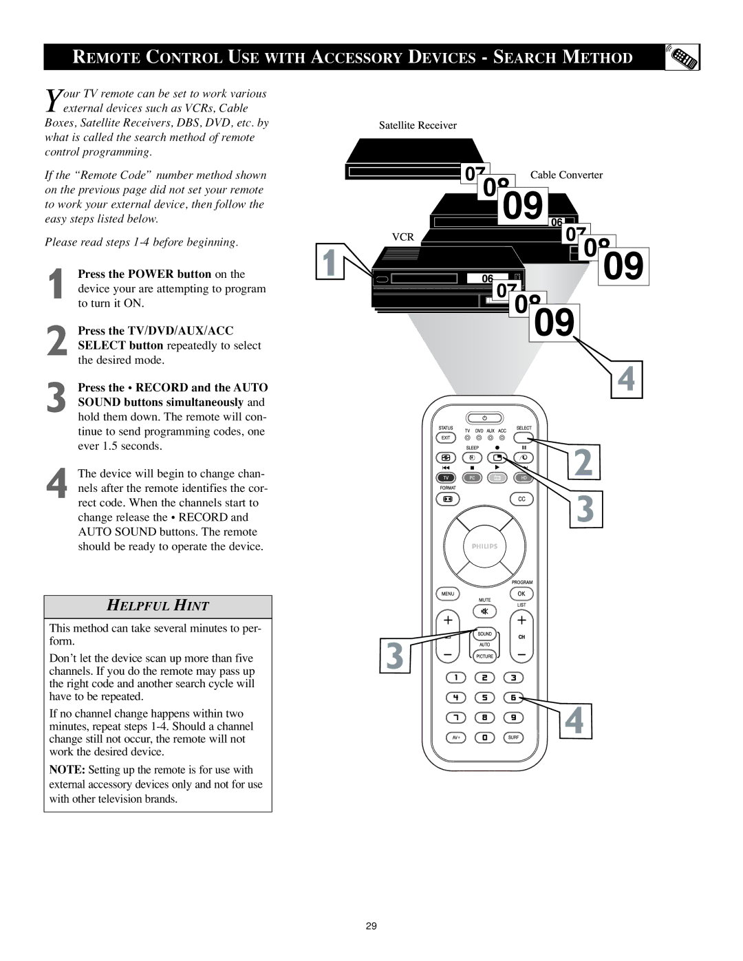 Philips 17PF9946/37 user manual Remote Control USE with Accessory Devices Search Method 