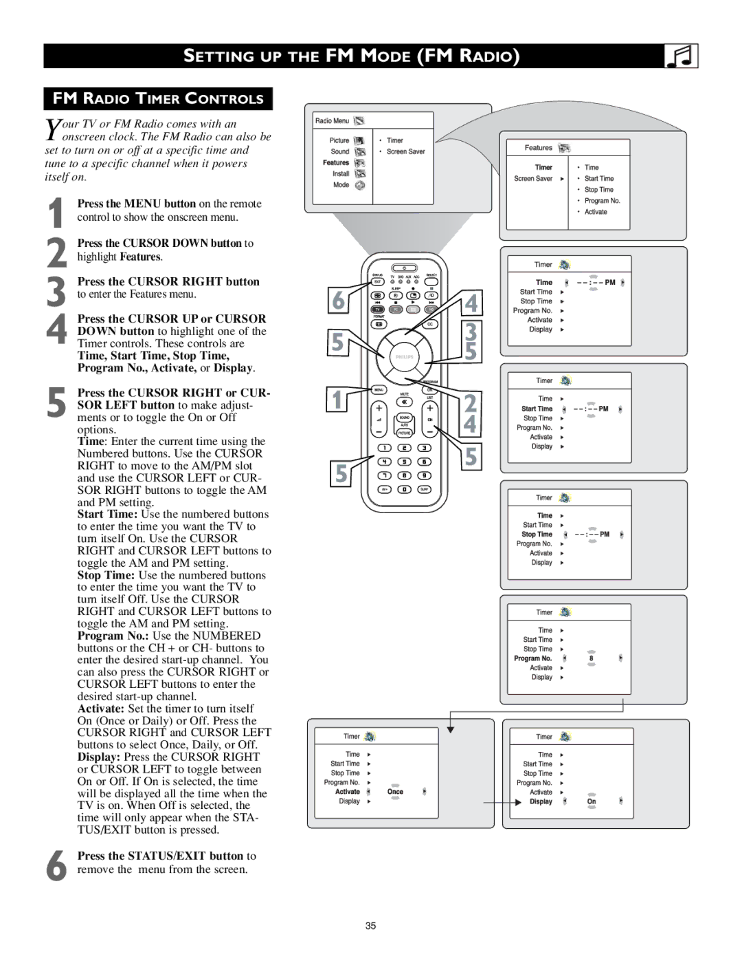 Philips 17PF9946/37 user manual FM Radio Timer Controls 