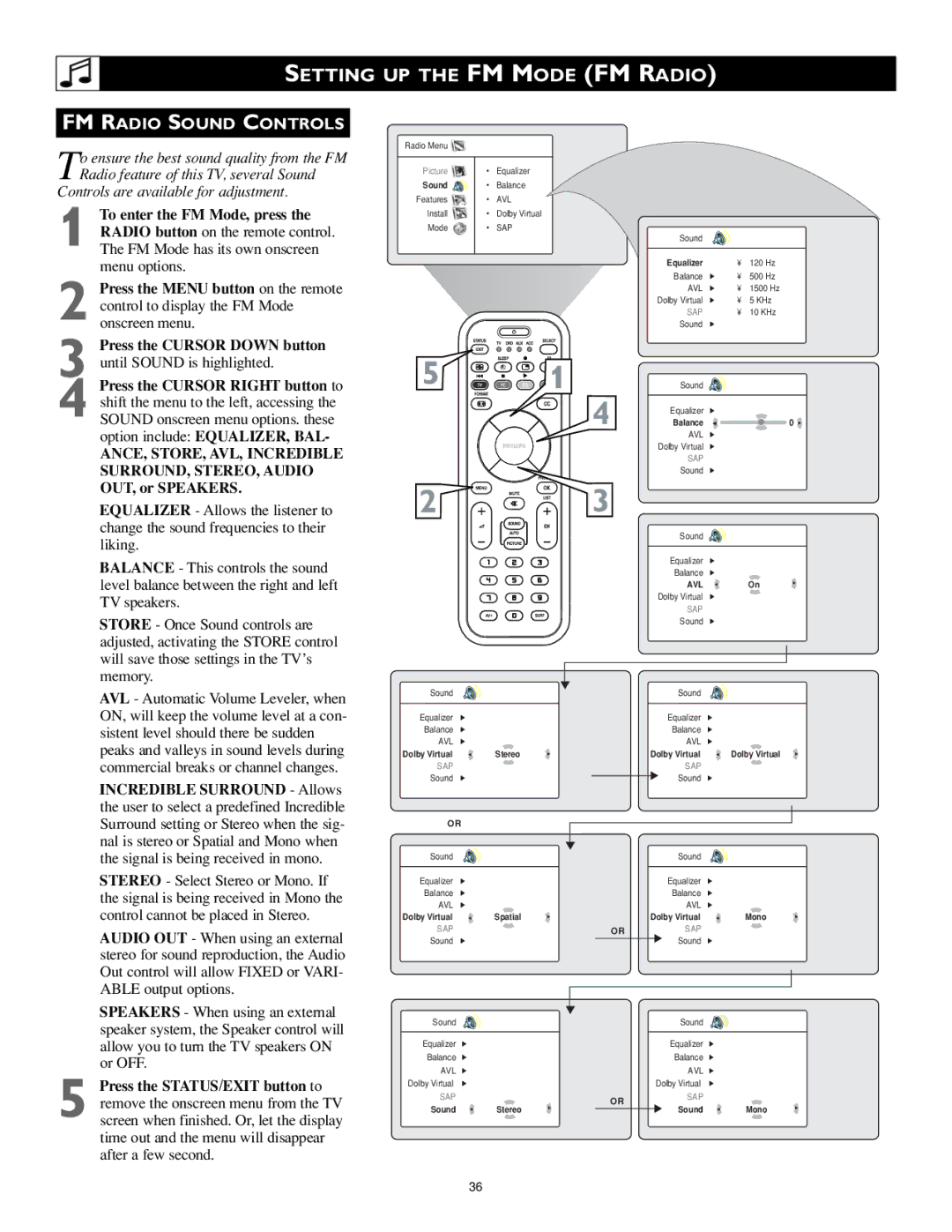 Philips 17PF9946/37 user manual FM Radio Sound Controls 