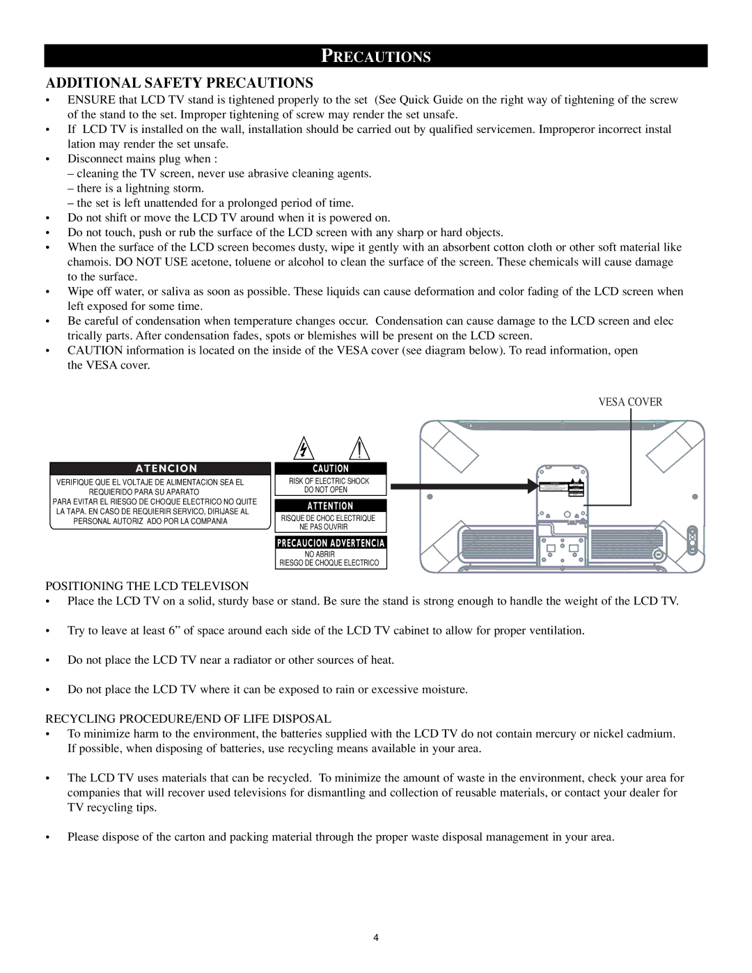 Philips 17PF9946/37 user manual Additional Safety Precautions 