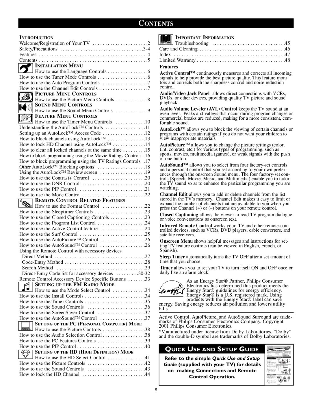 Philips 17PF9946/37 user manual Contents 