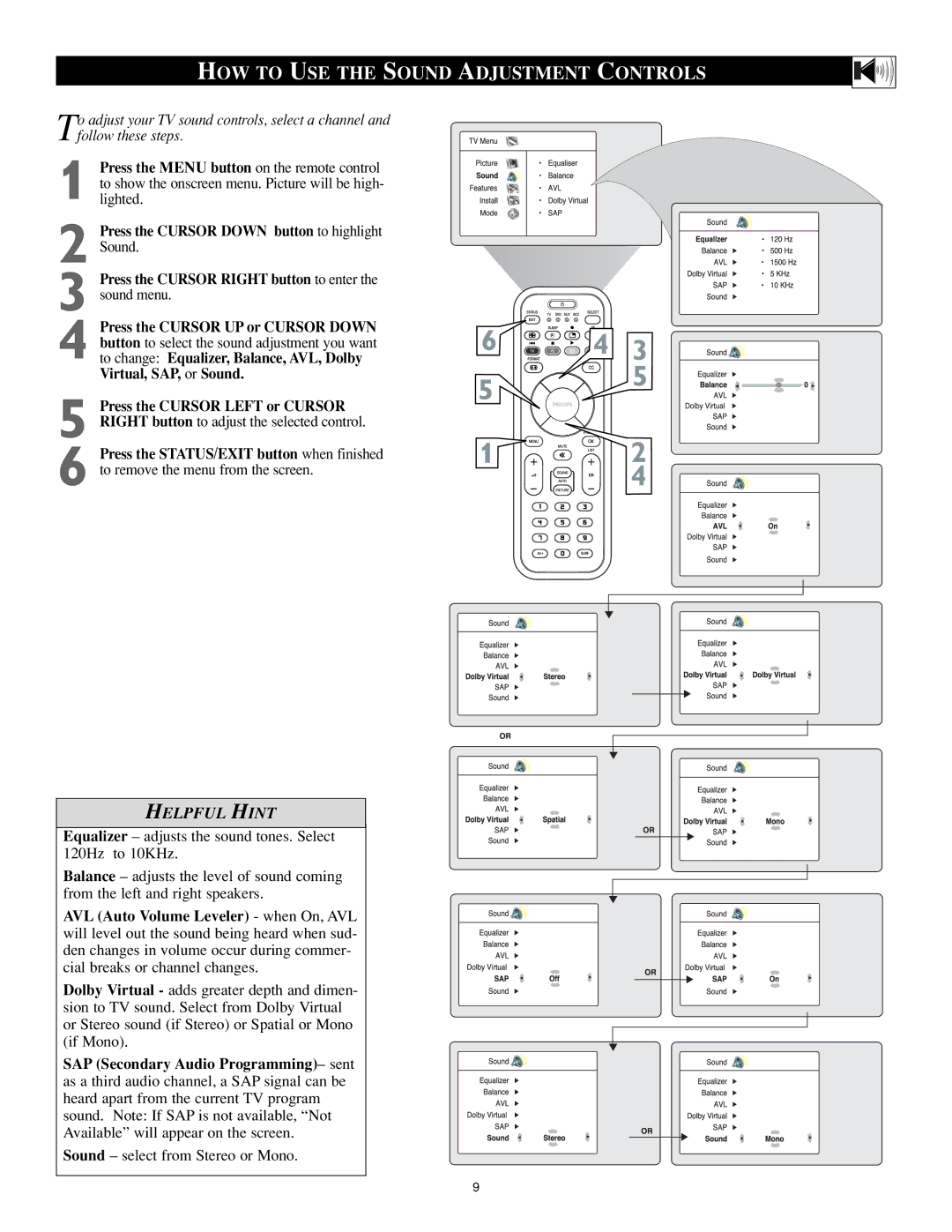 Philips 17PF9946/37 user manual HOW to USE the Sound Adjustment Controls 