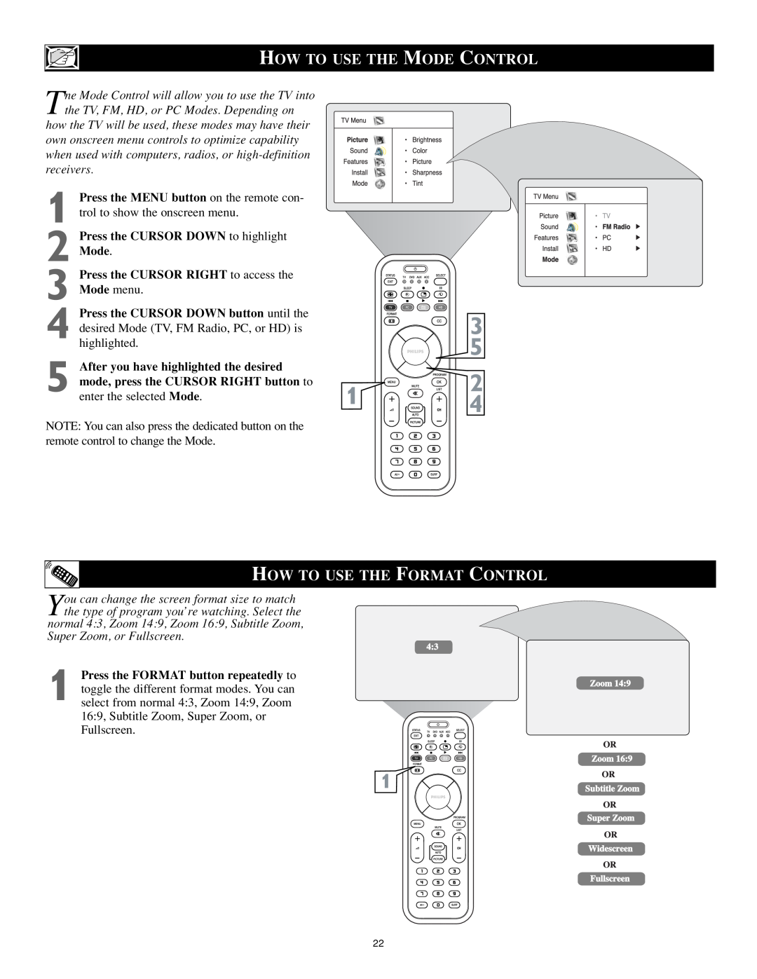 Philips 17PF9946/37 user manual How To Use The Mode Control, How To Use The Format Control 