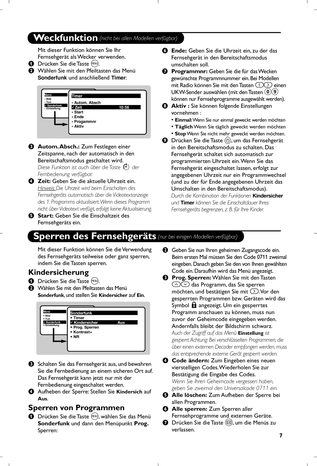 Philips 17PT1666 manual Kindersicherung, Sperren von Programmen 