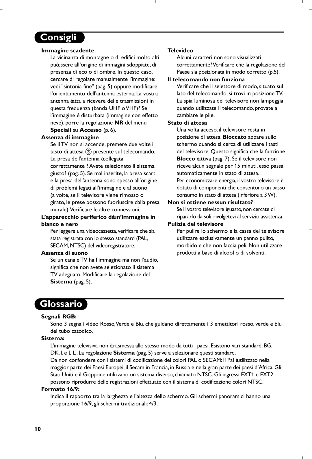 Philips 17PT1666 manual Consigli, Glossario 