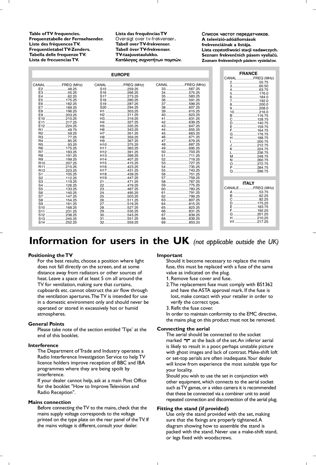 Philips 17PT1666 manual Positioning the TV, General Points, Interference, Mains connection, Connecting the aerial 