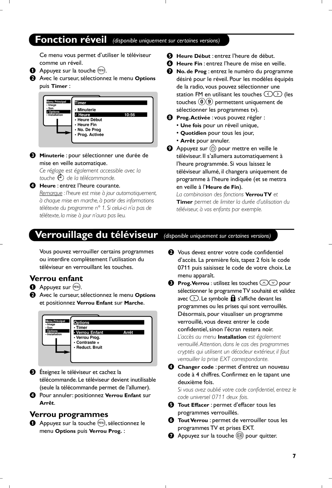 Philips 17PT1666 manual Verrouillage du téléviseur, Verrou enfant, Verrou programmes 