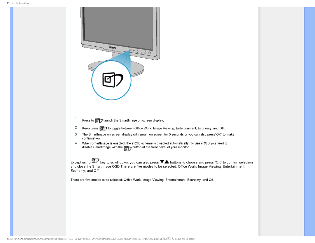 Philips 17S1SB/00 user manual Product Information 