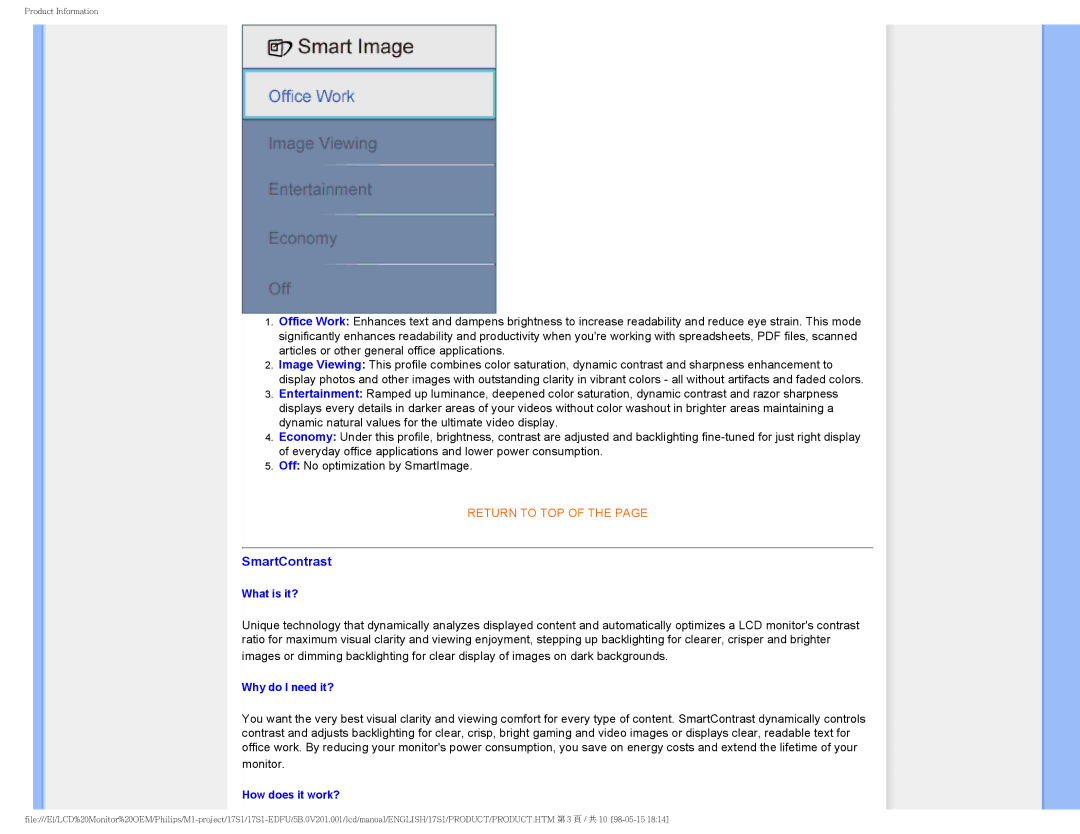 Philips 17S1SB/00 user manual SmartContrast, What is it?, Why do I need it?, How does it work? 