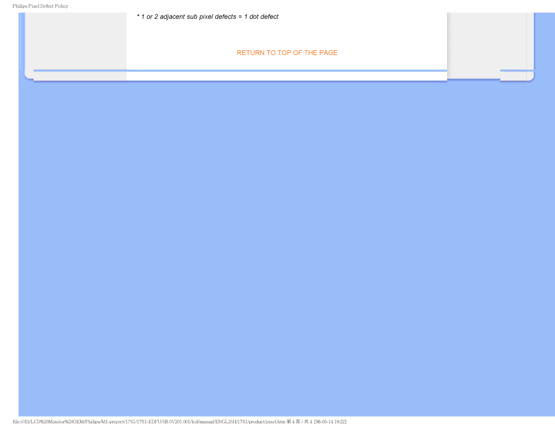 Philips 17S1SB/00 user manual Or 2 adjacent sub pixel defects = 1 dot defect 