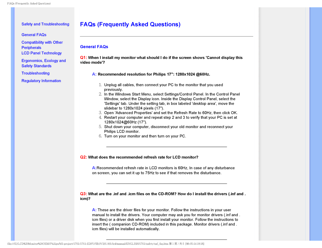 Philips 17S1SB/00 user manual FAQs Frequently Asked Questions, General FAQs 