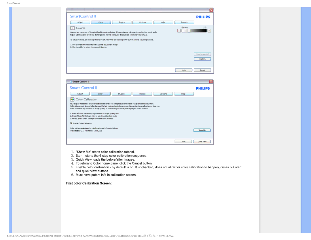 Philips 17S1SB/00 user manual First color Calibration Screen 