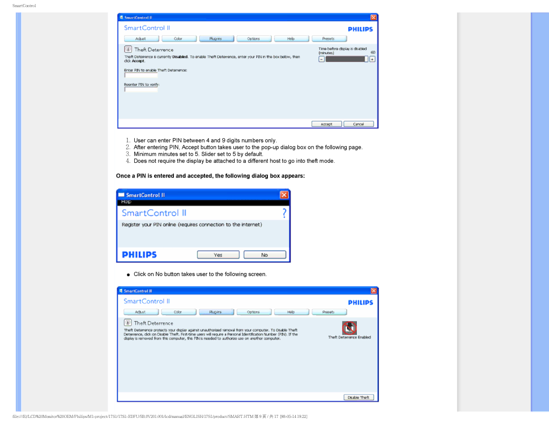 Philips 17S1SB/00 user manual Click on No button takes user to the following screen 