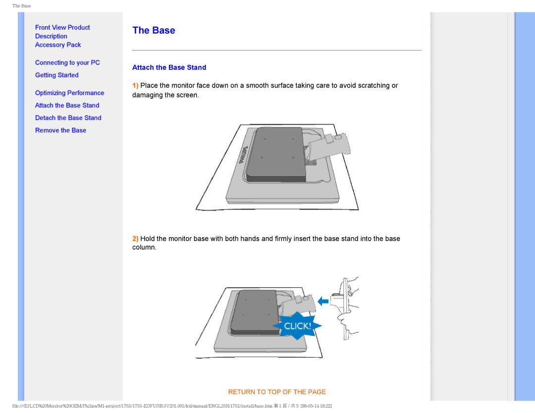 Philips 17S1SB/00 user manual Attach the Base Stand 