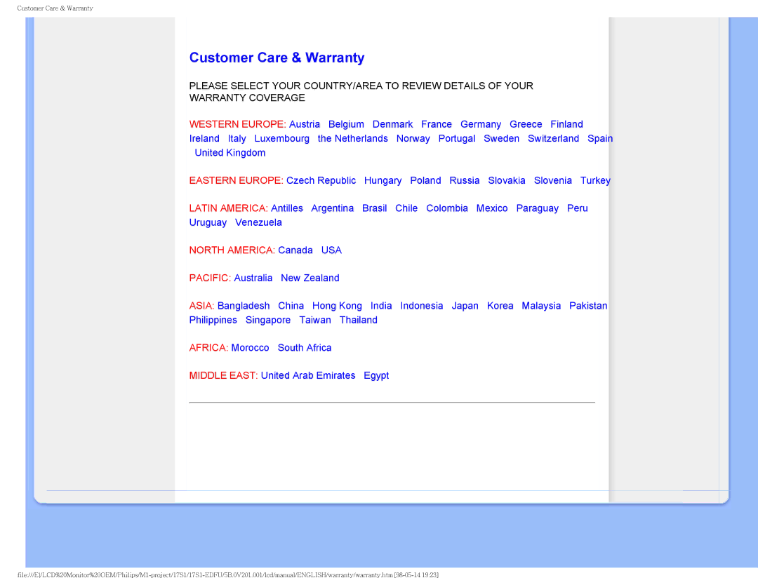 Philips 17S1SB/00 user manual Customer Care & Warranty, North America Canada USA 