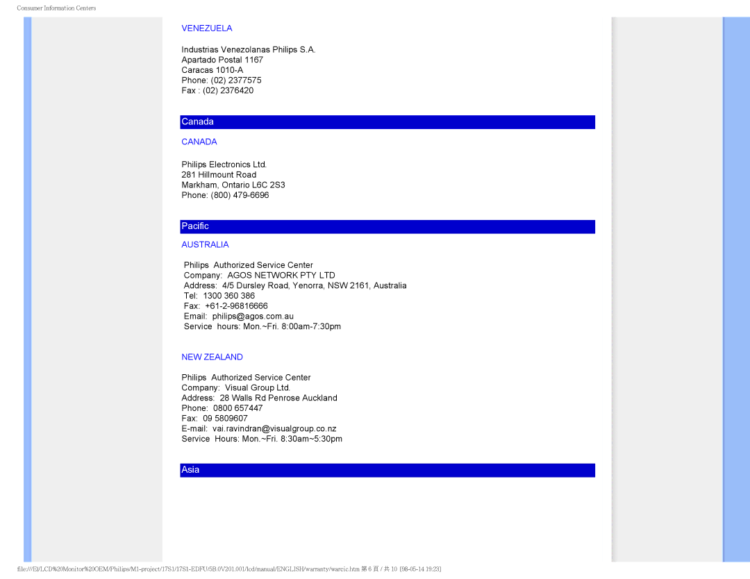 Philips 17S1SB/00 user manual Canada 