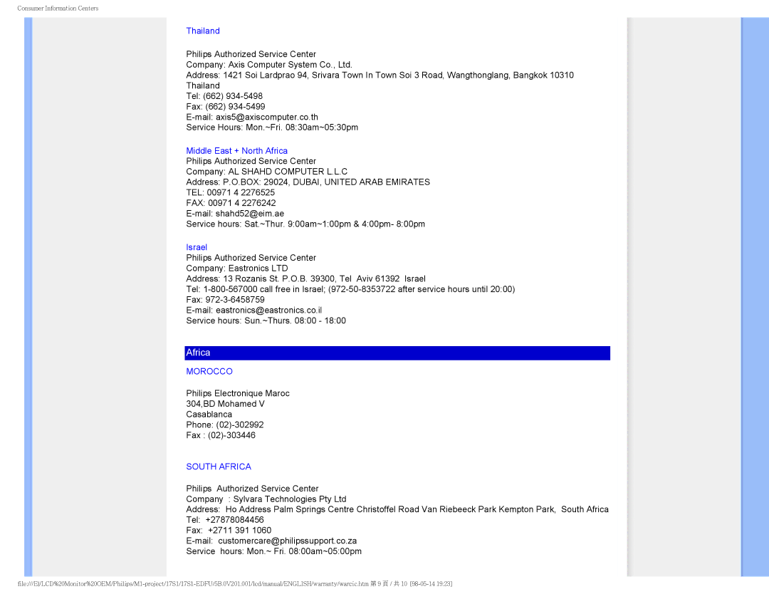 Philips 17S1SB/00 user manual Africa 