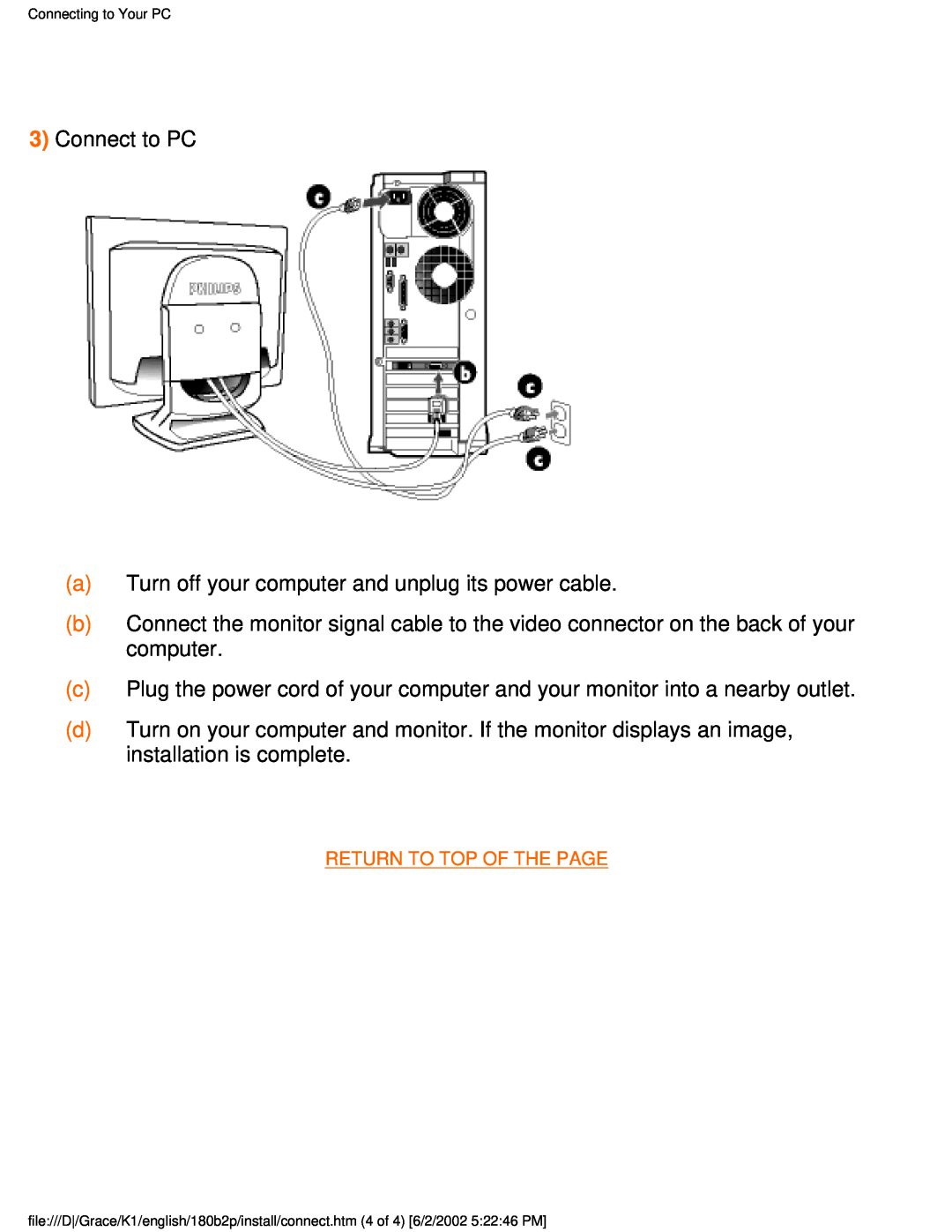 Philips 180B2P user manual 3Connect to PC 