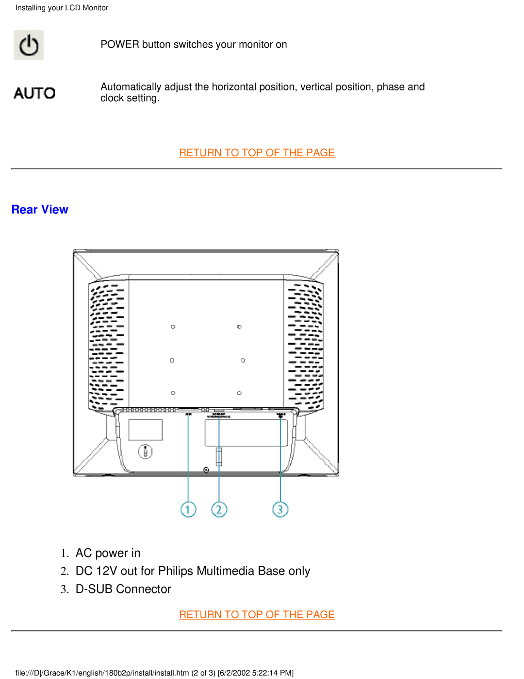 Philips 180B2P user manual Rear View 