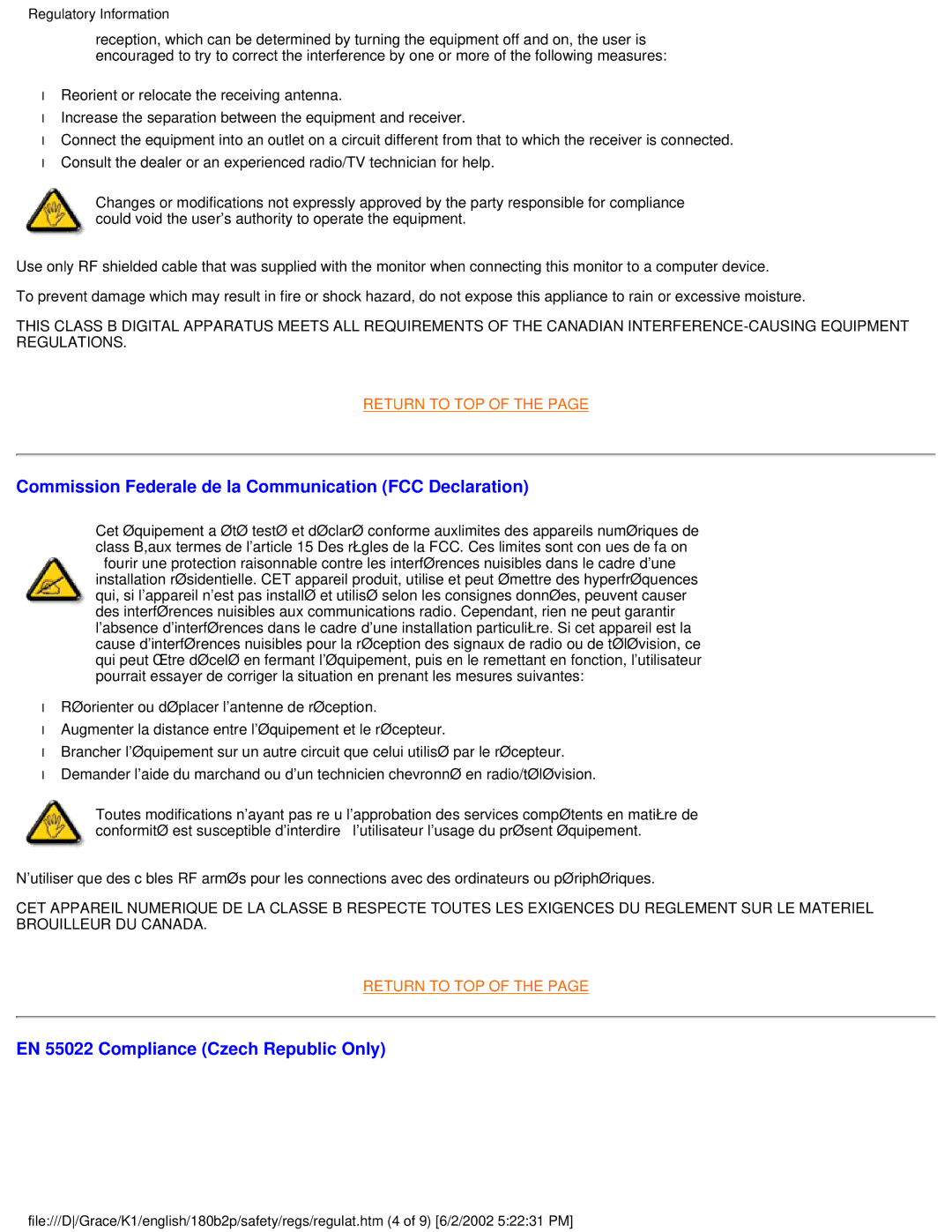 Philips 180B2P user manual Commission Federale de la Communication FCC Declaration 