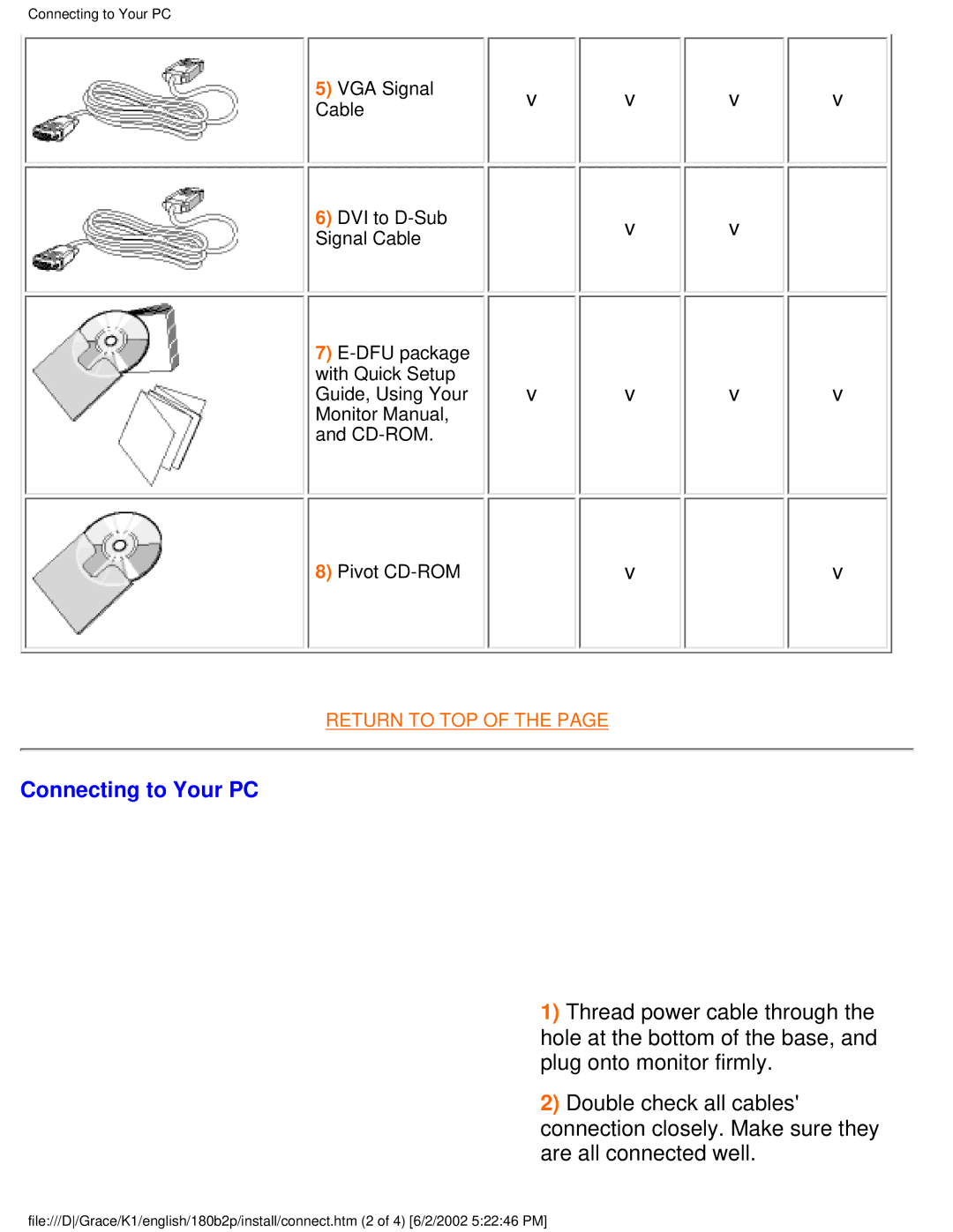 Philips 180B2P user manual Connecting to Your PC 