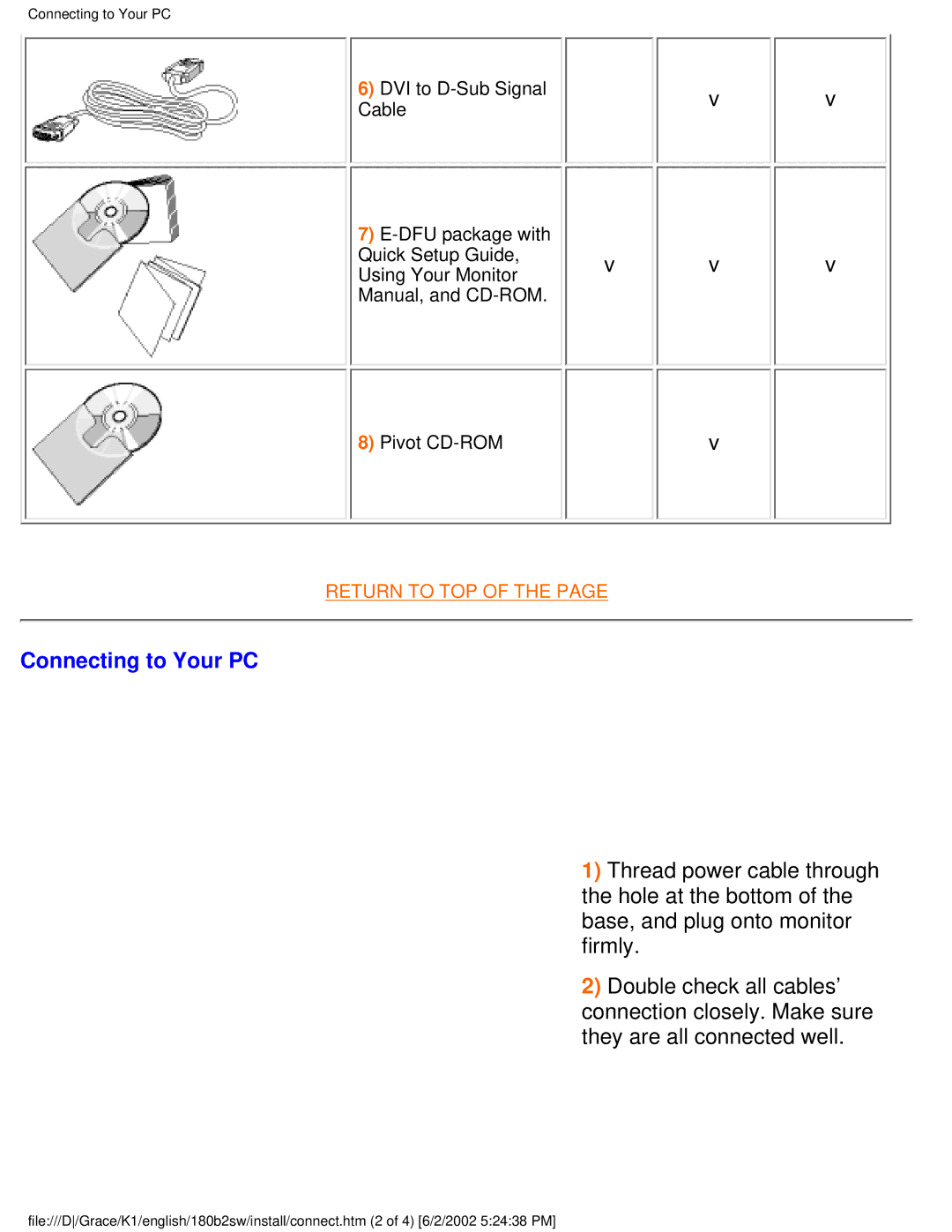 Philips 180B2S user manual Connecting to Your PC 