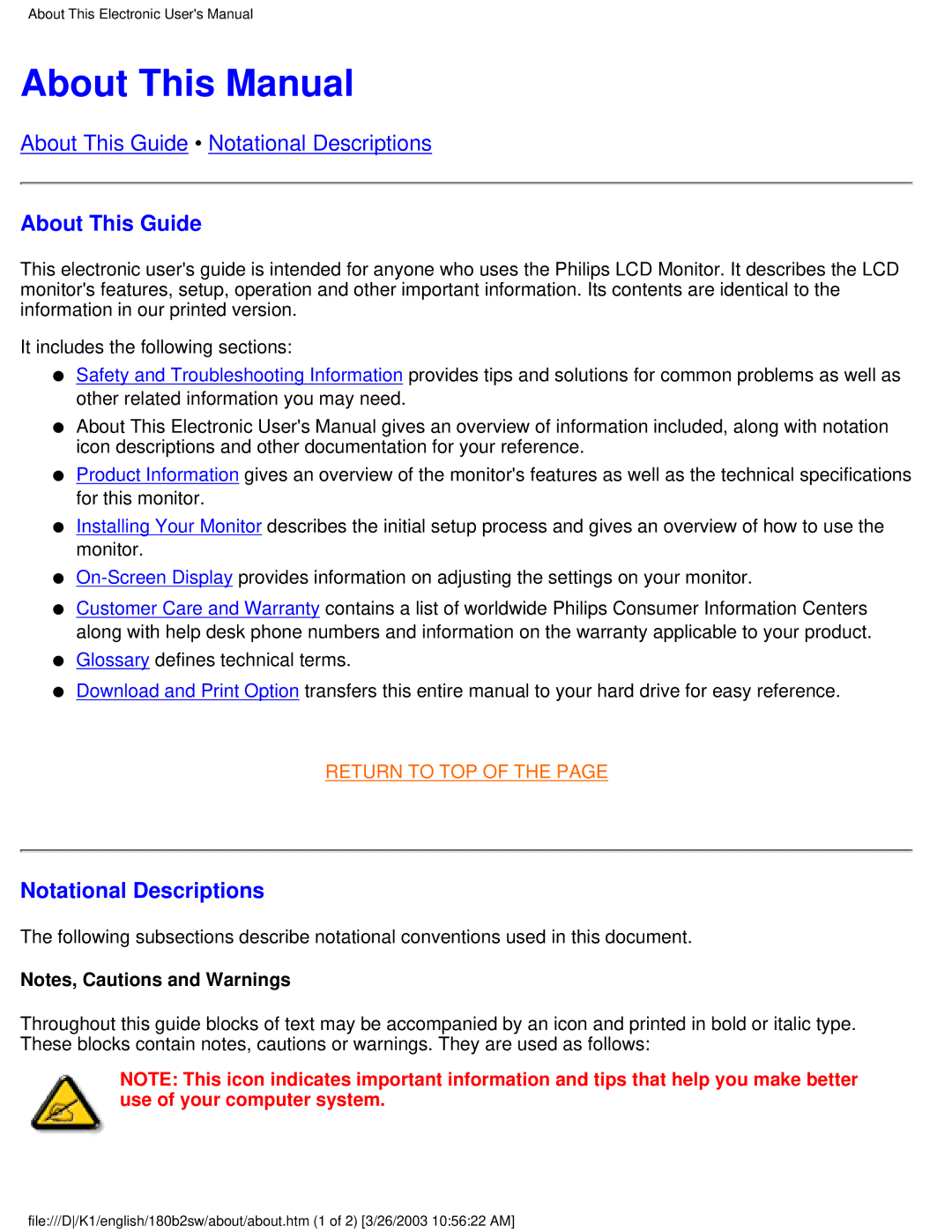 Philips 180B2W, 180B2S user manual About This Manual, About This Guide, Notational Descriptions 