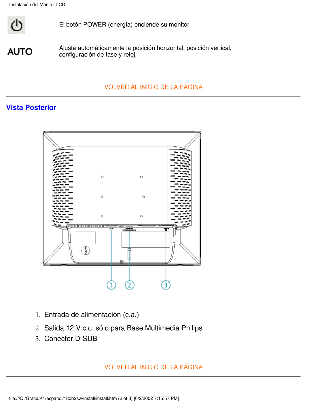 Philips 180B2W user manual Vista Posterior 