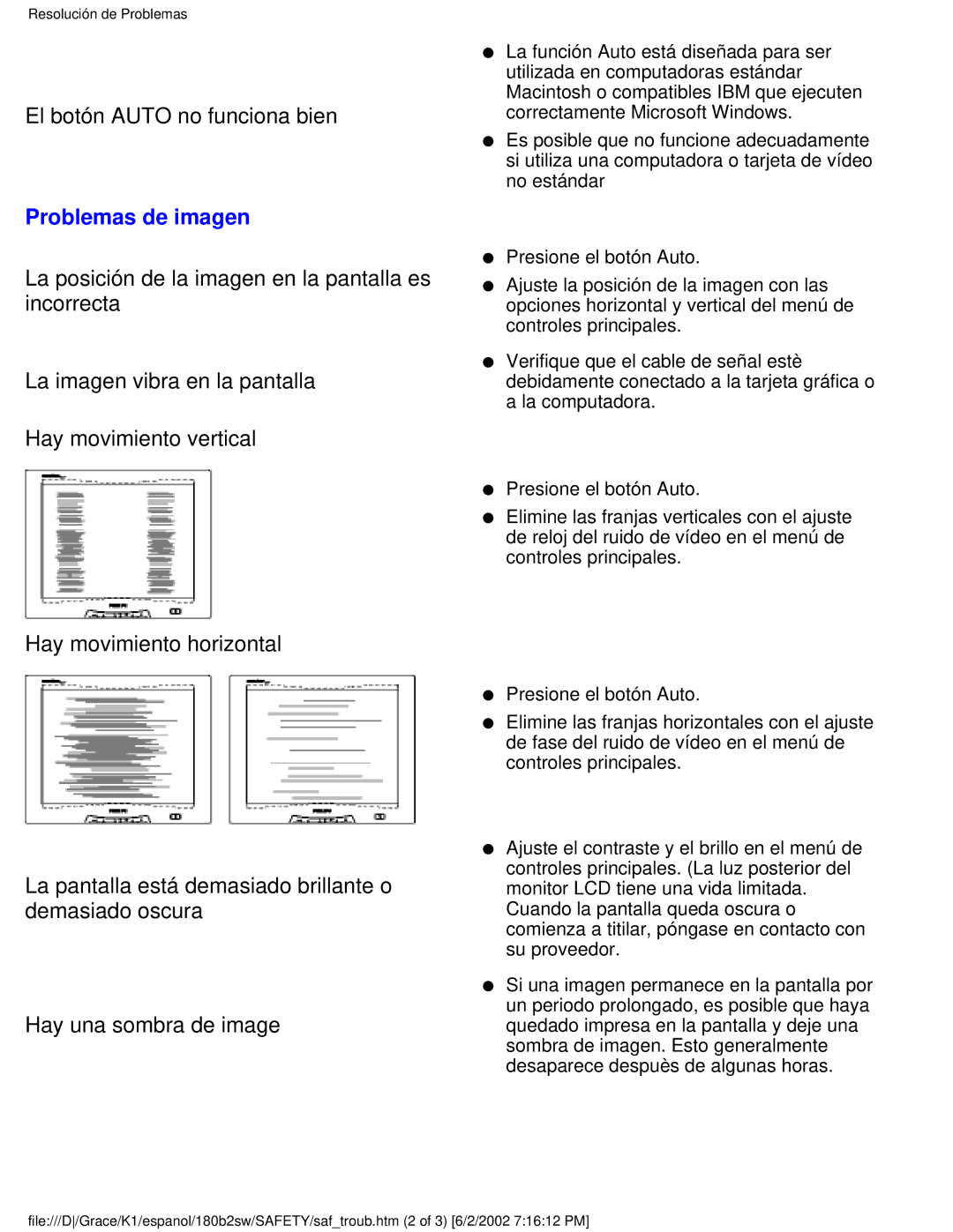 Philips 180B2W user manual Problemas de imagen 