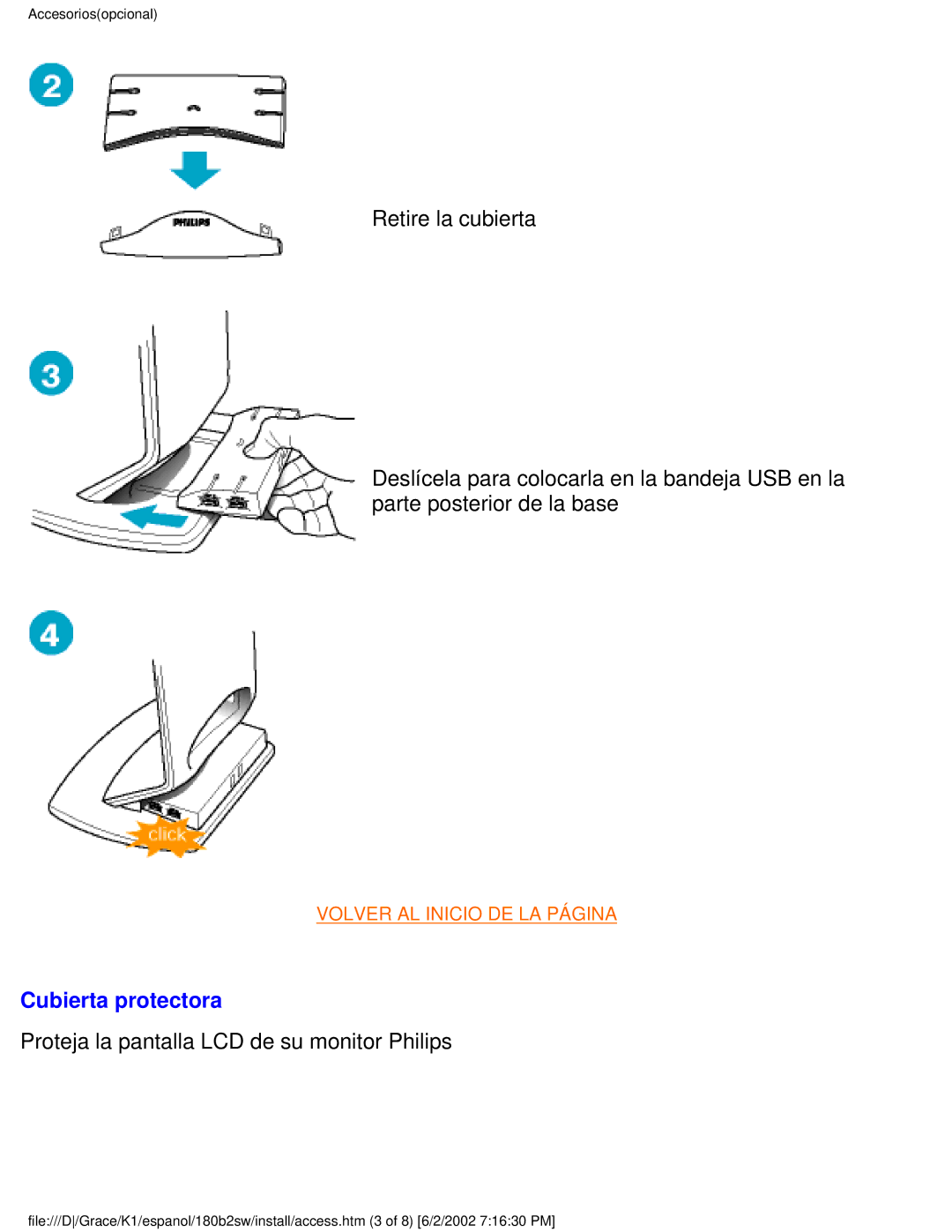 Philips 180B2W user manual Cubierta protectora, Proteja la pantalla LCD de su monitor Philips 