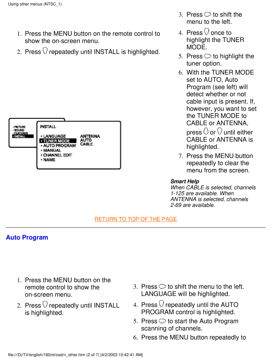 Philips 180MT manual Auto Program, Smart Help 