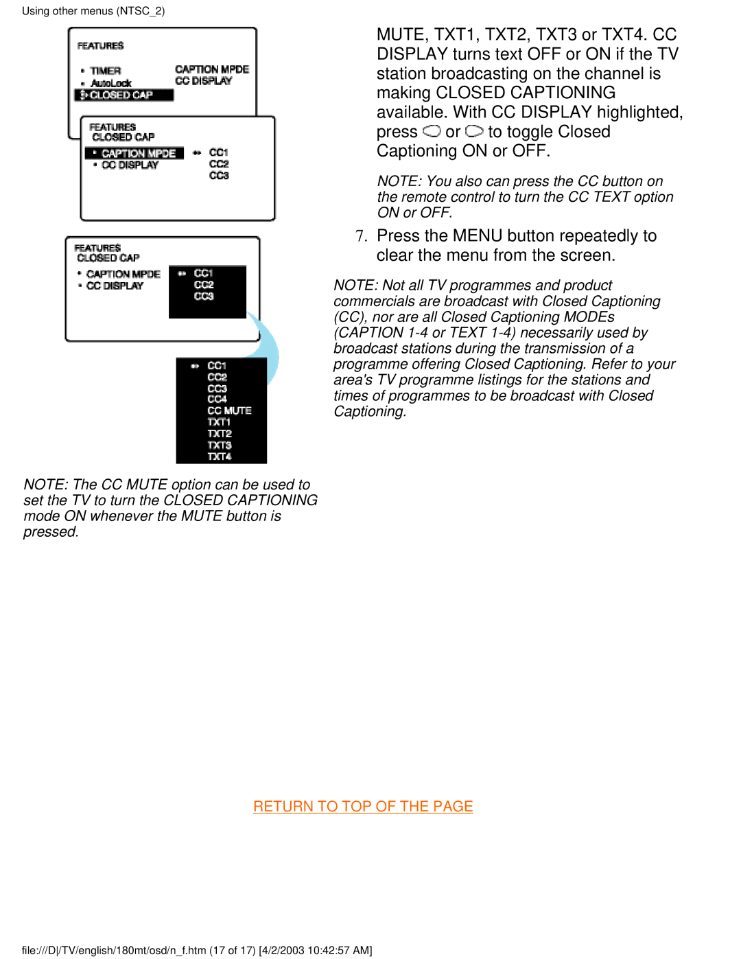 Philips 180MT manual Return to TOP 