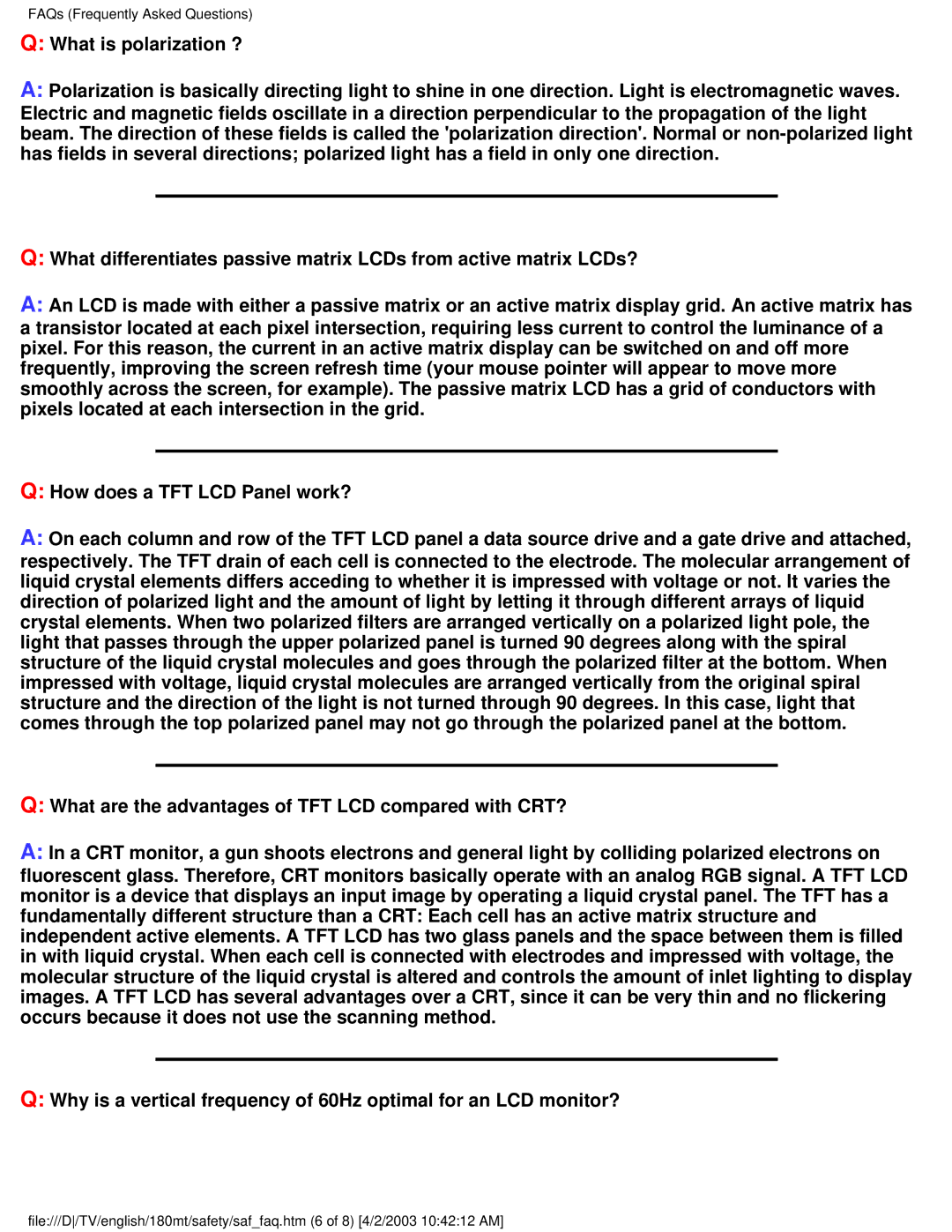 Philips 180MT manual FAQs Frequently Asked Questions 