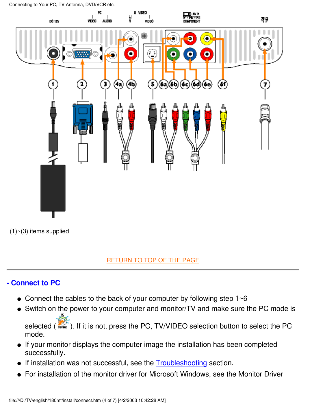 Philips 180MT manual Connect to PC 